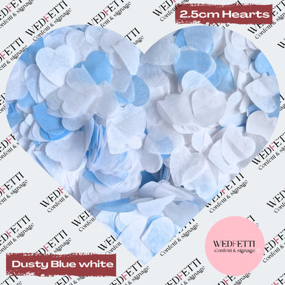 Biodegradable paper Confetti hearts - Dusty Blue white