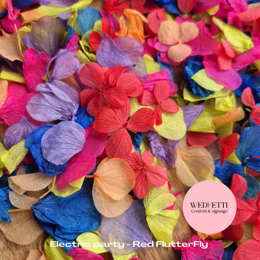 Petal Confetti hydrangea - Electric Party + Red FlutterFly Petals