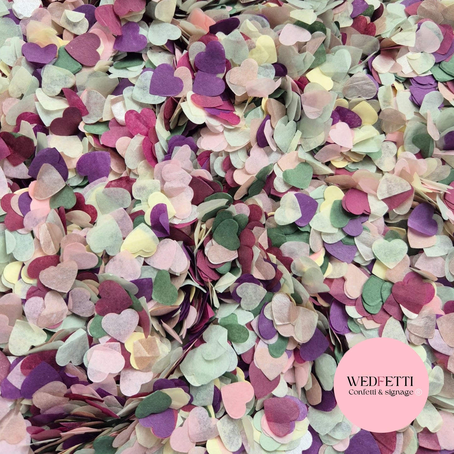 Paper Confetti hearts 1.5cm - Forest Ivory Purple Plum sage Fuschia Blush