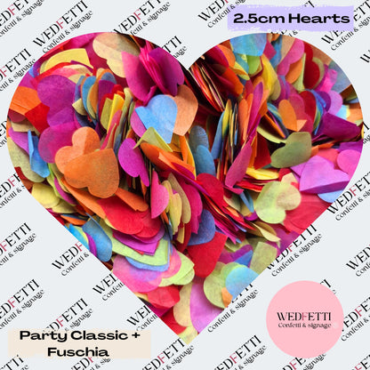 Biodegradable paper Confetti hearts - Party Classic + Fuschia