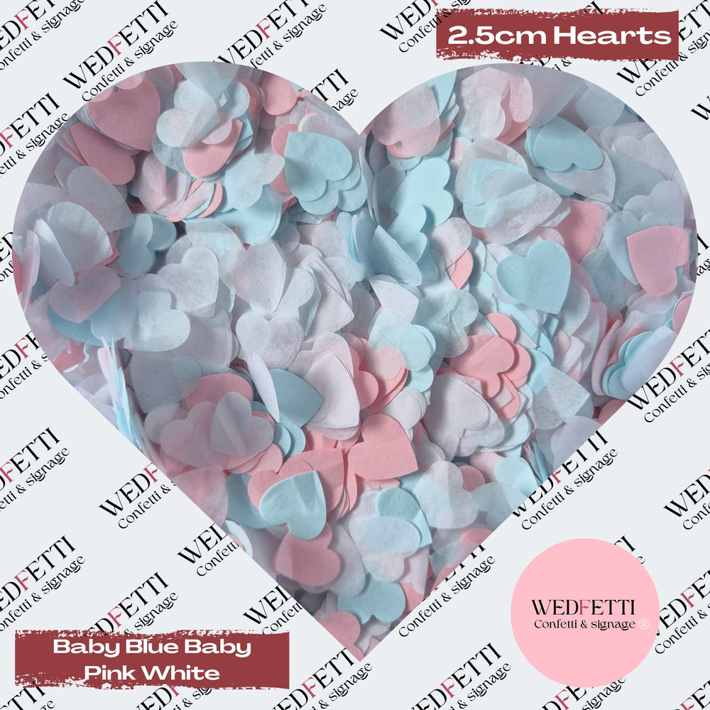 Biodegradable paper Confetti hearts - Baby Blue Baby Pink White
