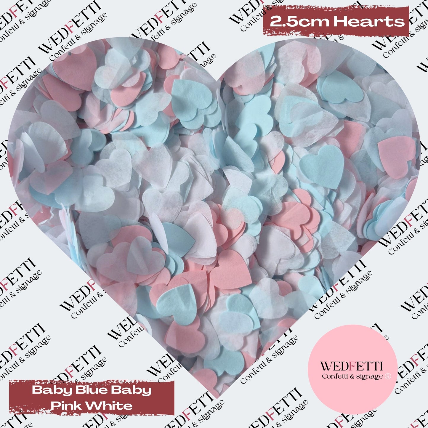 Biodegradable paper Confetti hearts - Baby Blue Baby Pink White