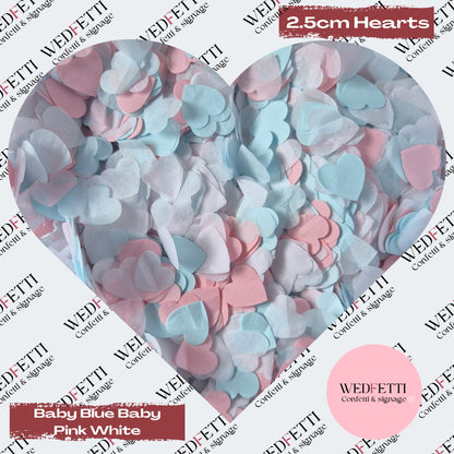 Biodegradable paper Confetti hearts - Baby Blue Baby Pink White