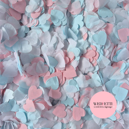 Biodegradable paper Confetti hearts - Baby Blue Baby Pink White