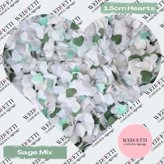 Paper Confetti hearts 1.5cm - Sage Mix