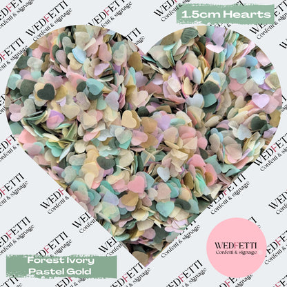 Paper Confetti hearts 1.5cm - Forest Ivory Pastel Gold