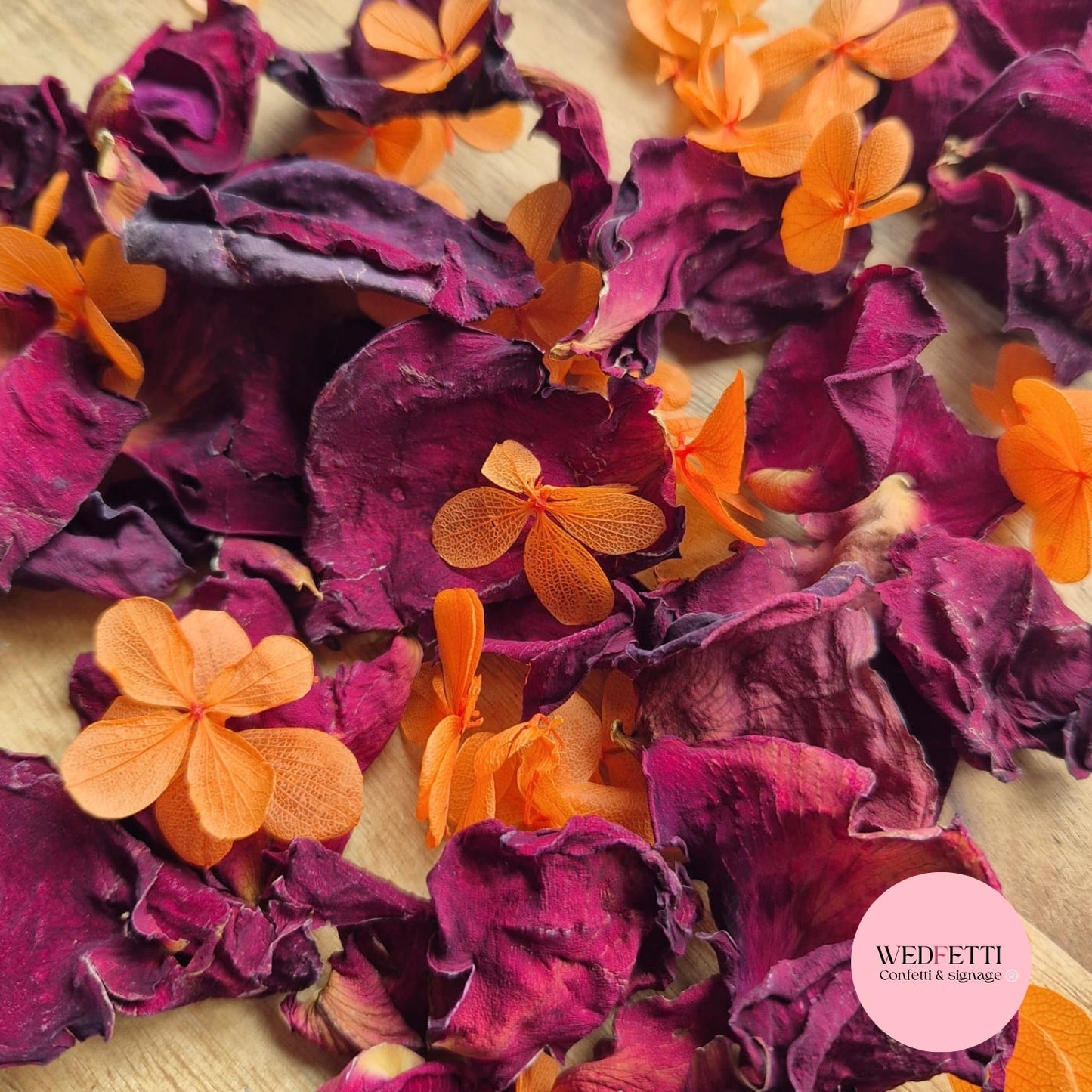 Large Burgundy Rose petals + Orange FlutterFly