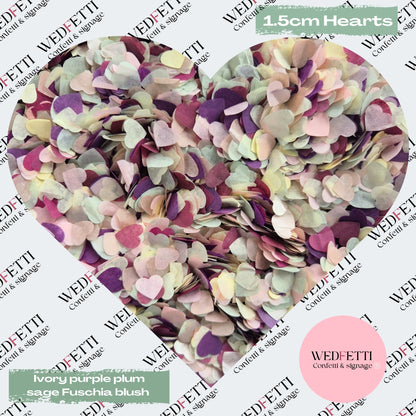Paper Confetti hearts 1.5cm - Ivory Purple Plum sage Fuschia Blush