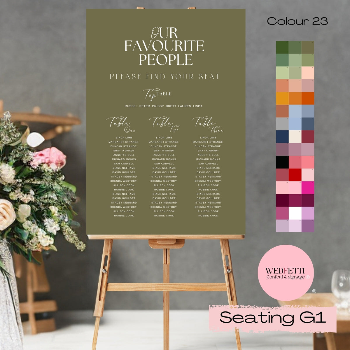 Seating plan - Our Favourite people - G1/23