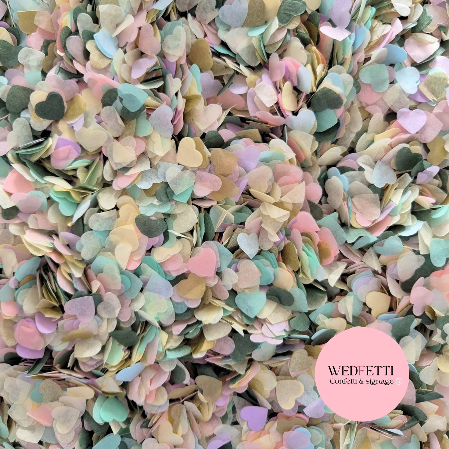 Paper Confetti hearts 1.5cm - Forest Ivory Pastel Gold