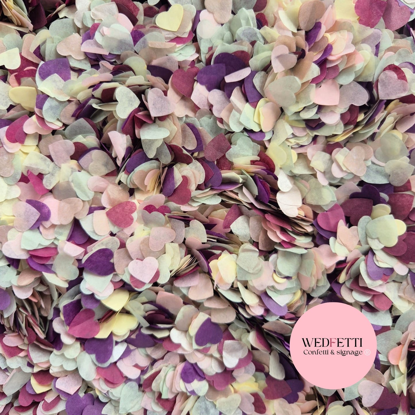 Paper Confetti hearts 1.5cm - Ivory Purple Plum sage Fuschia Blush