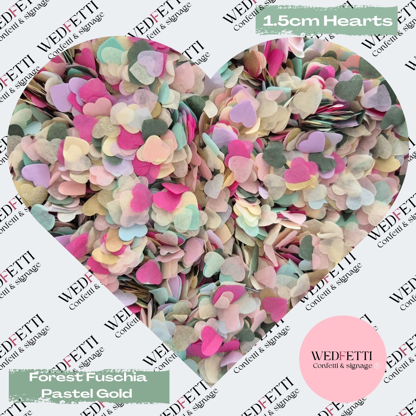 Paper Confetti hearts 1.5cm - Forest Fuschia Pastel Gold
