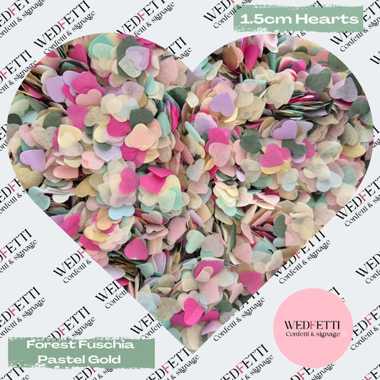 Paper Confetti hearts 1.5cm - Forest Fuschia Pastel Gold