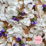 FlutterFly® Petal Confetti - Pure white + Purple Forget Me Not