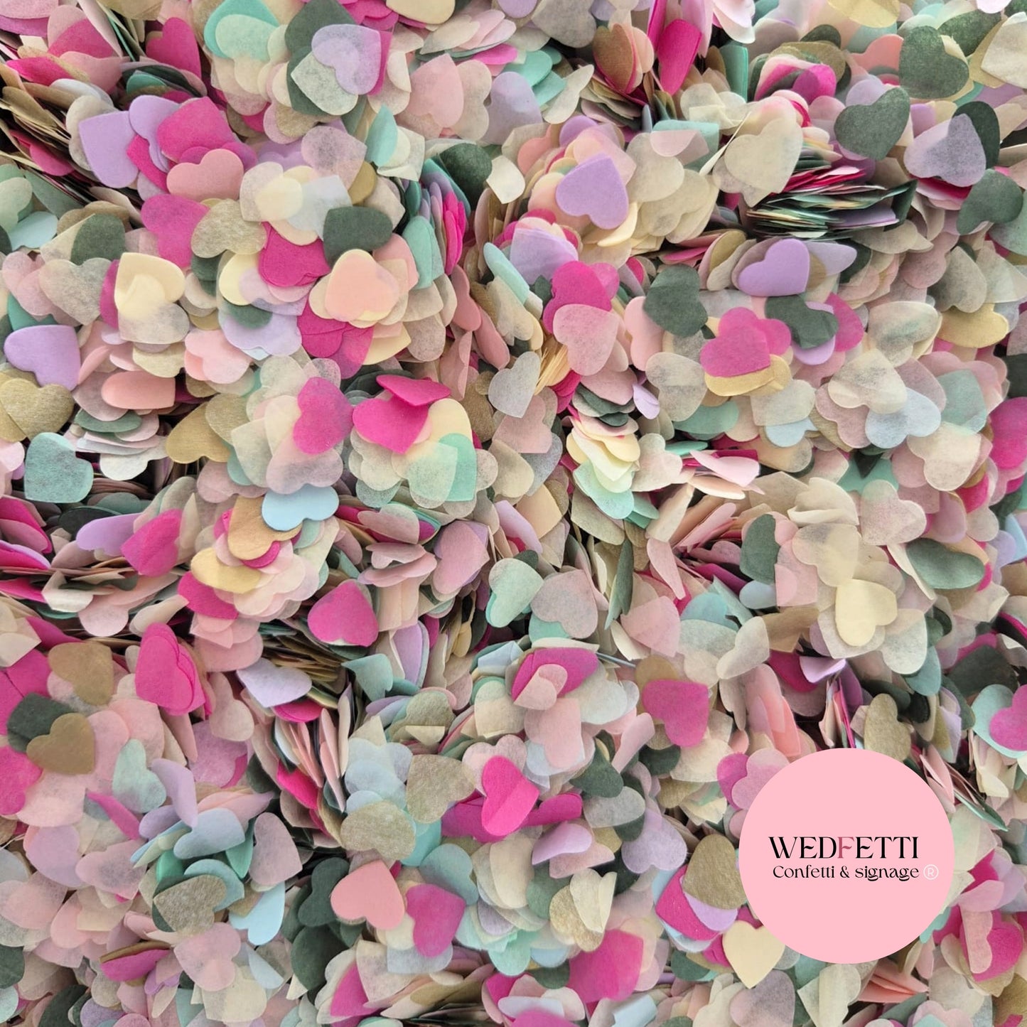 Paper Confetti hearts 1.5cm - Forest Fuschia Pastel Gold