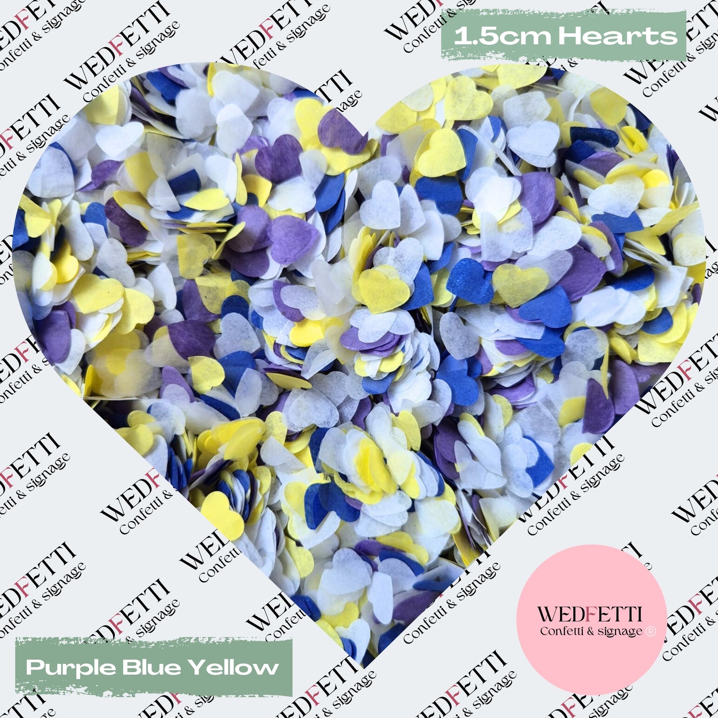 Paper Confetti hearts 1.5cm - Purple Blue Yellow