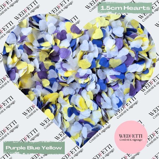 Paper Confetti hearts 1.5cm - Purple Blue Yellow