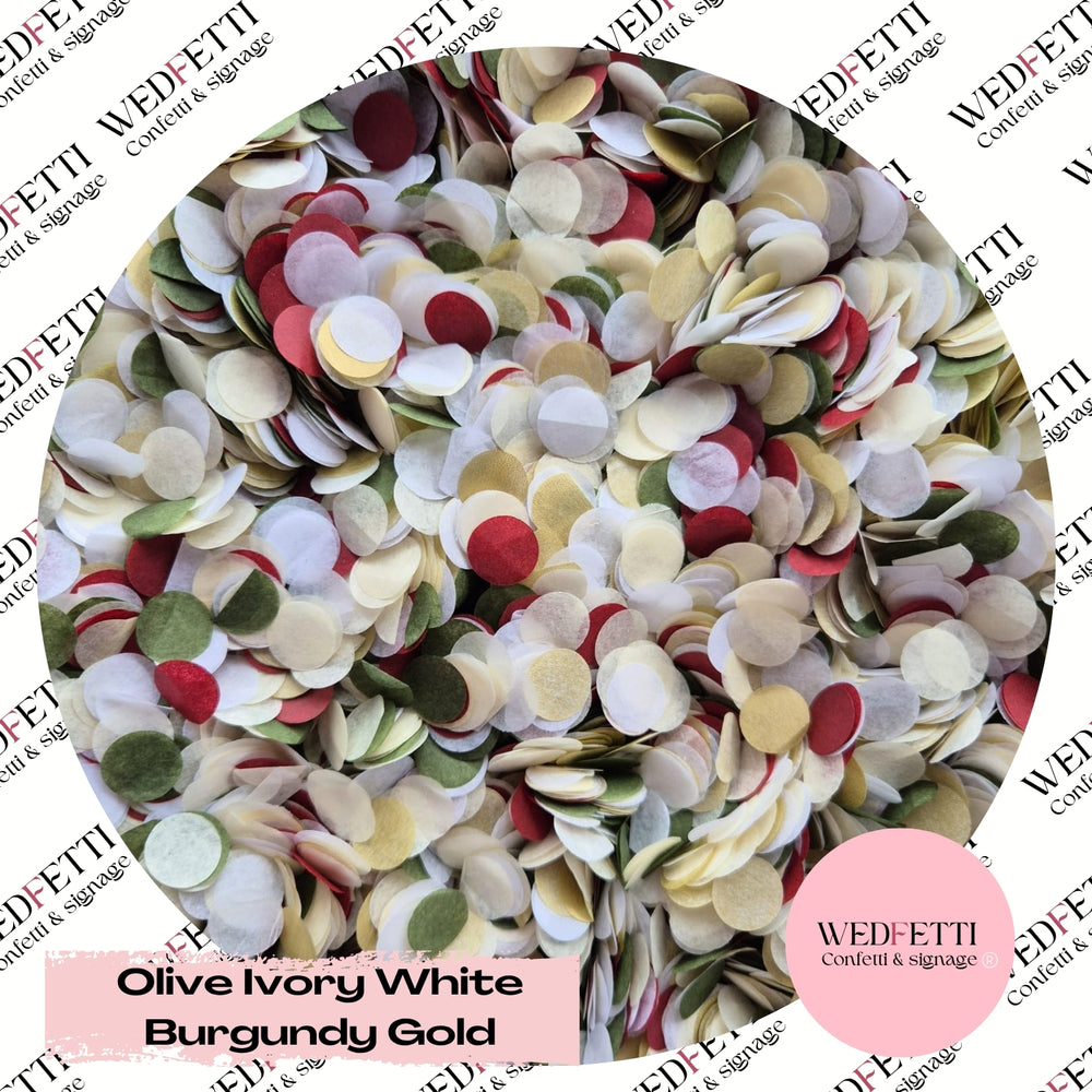 Slow falling paper Confetti - Olive Ivory white burgundy gold
