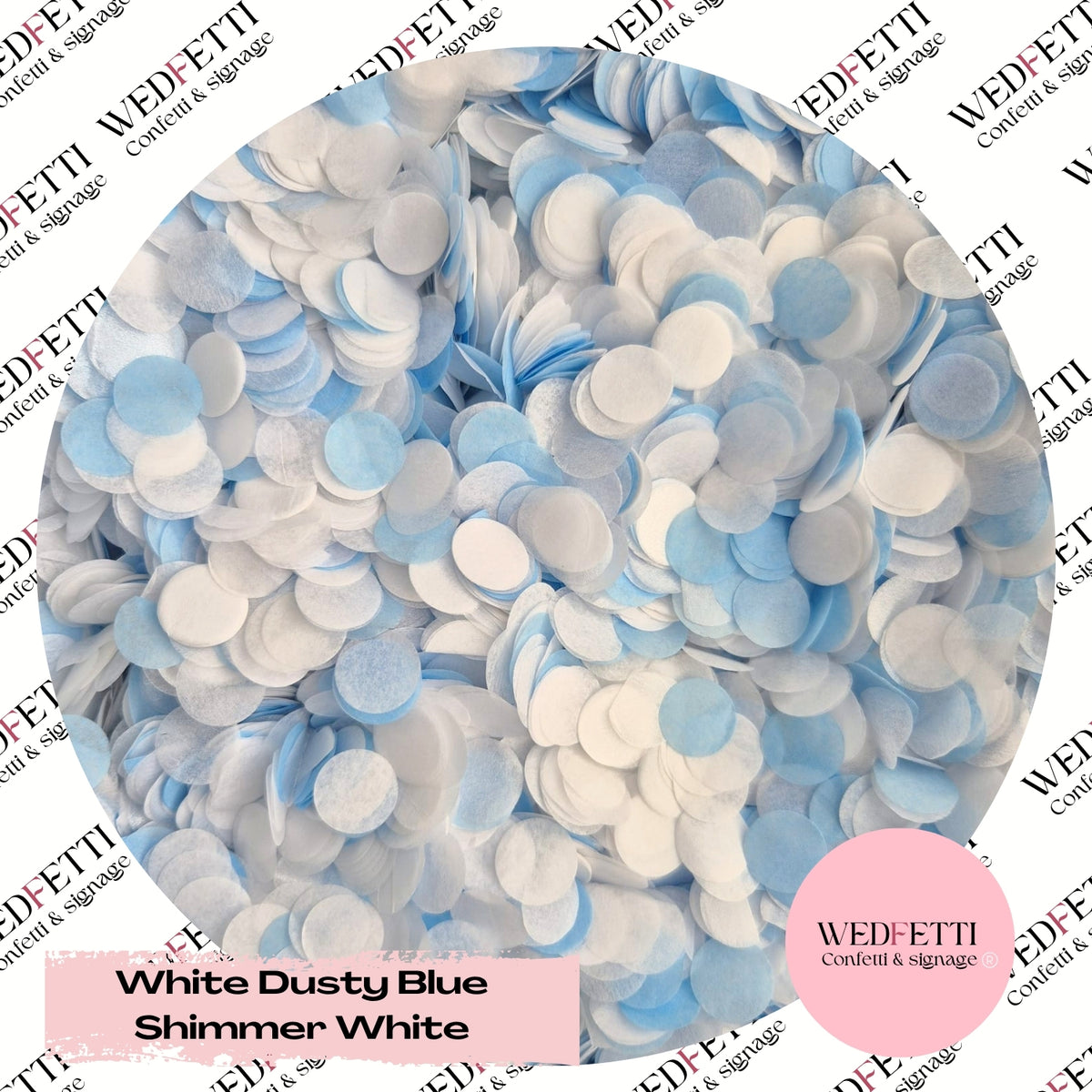 Slow Falling Paper Confetti - White, Dusty Blue & Shimmer White