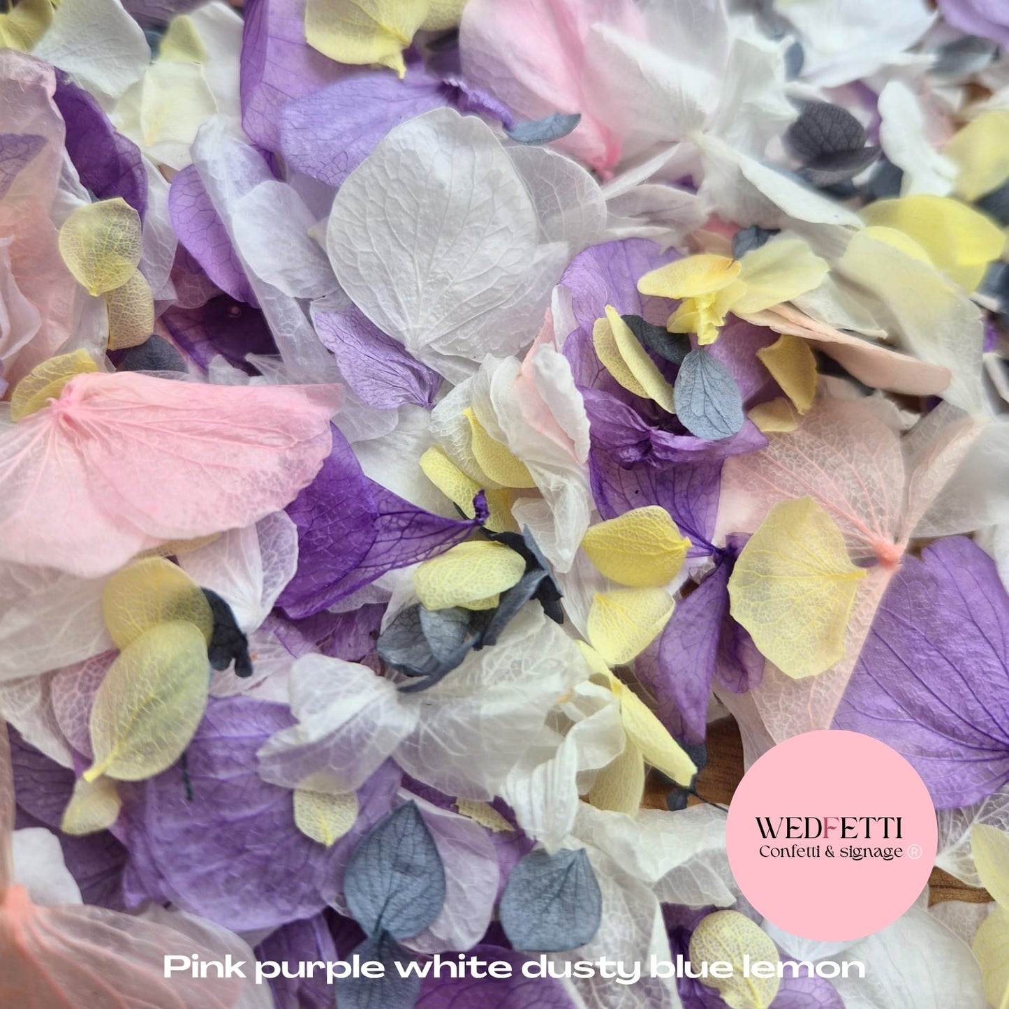 Petal Confetti hydrangea - Pink Purple White Dusty Blue Lemon
