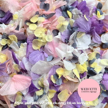 Petal Confetti hydrangea - Pink Purple White Dusty Blue Lemon