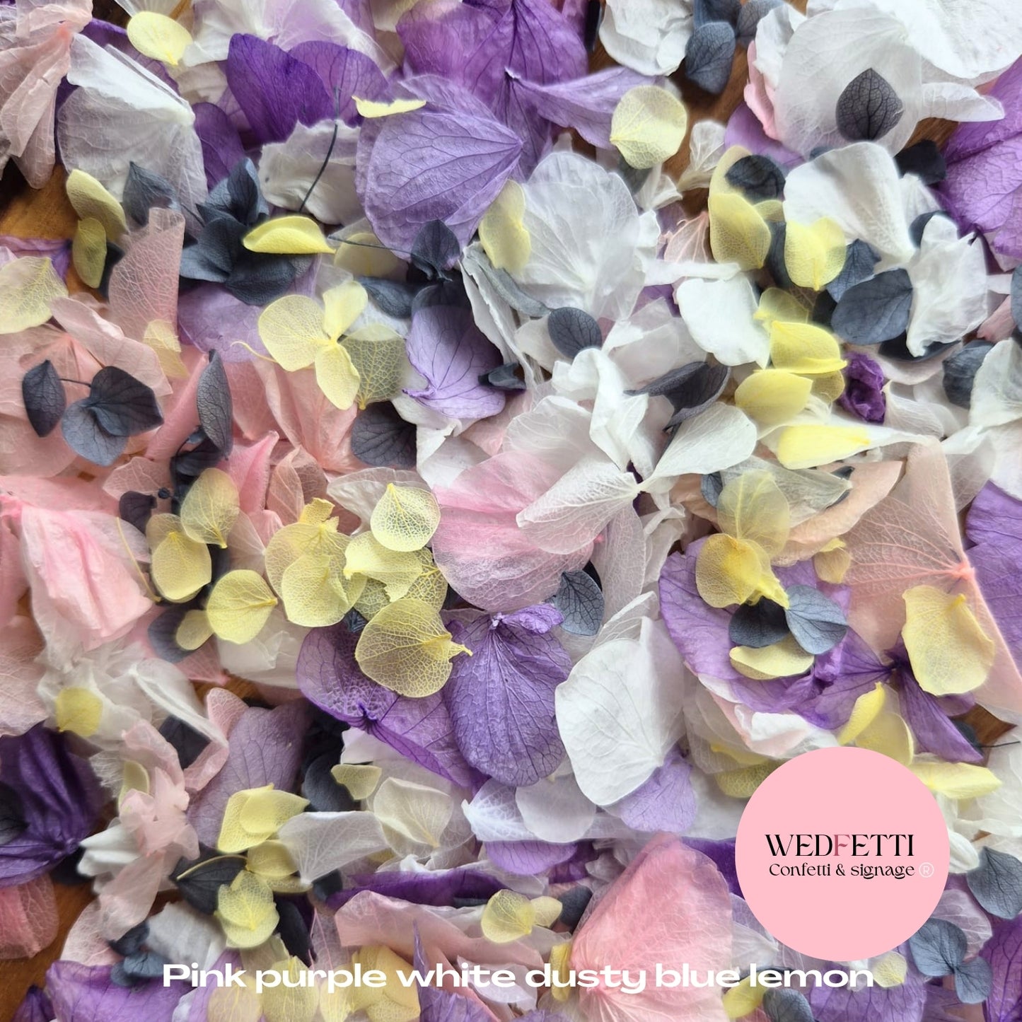 Petal Confetti hydrangea - Pink Purple White Dusty Blue Lemon