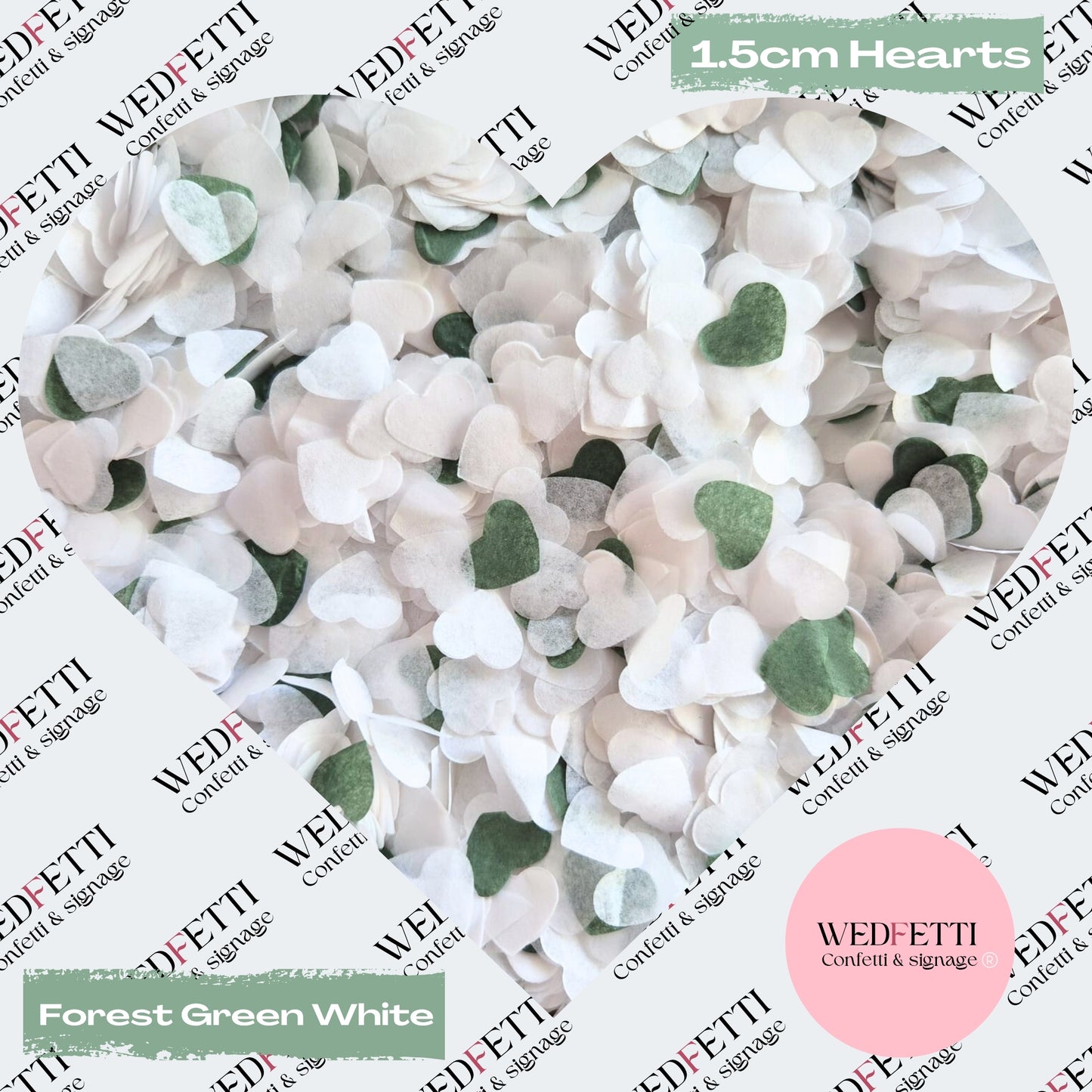 Paper Confetti hearts 1.5cm - Forest Green White