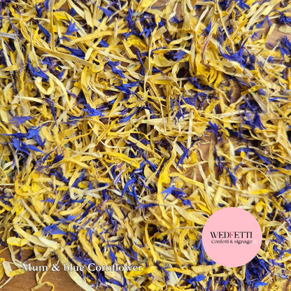 Petal Confetti - Blue cornflower yellow chrysanthemum mix