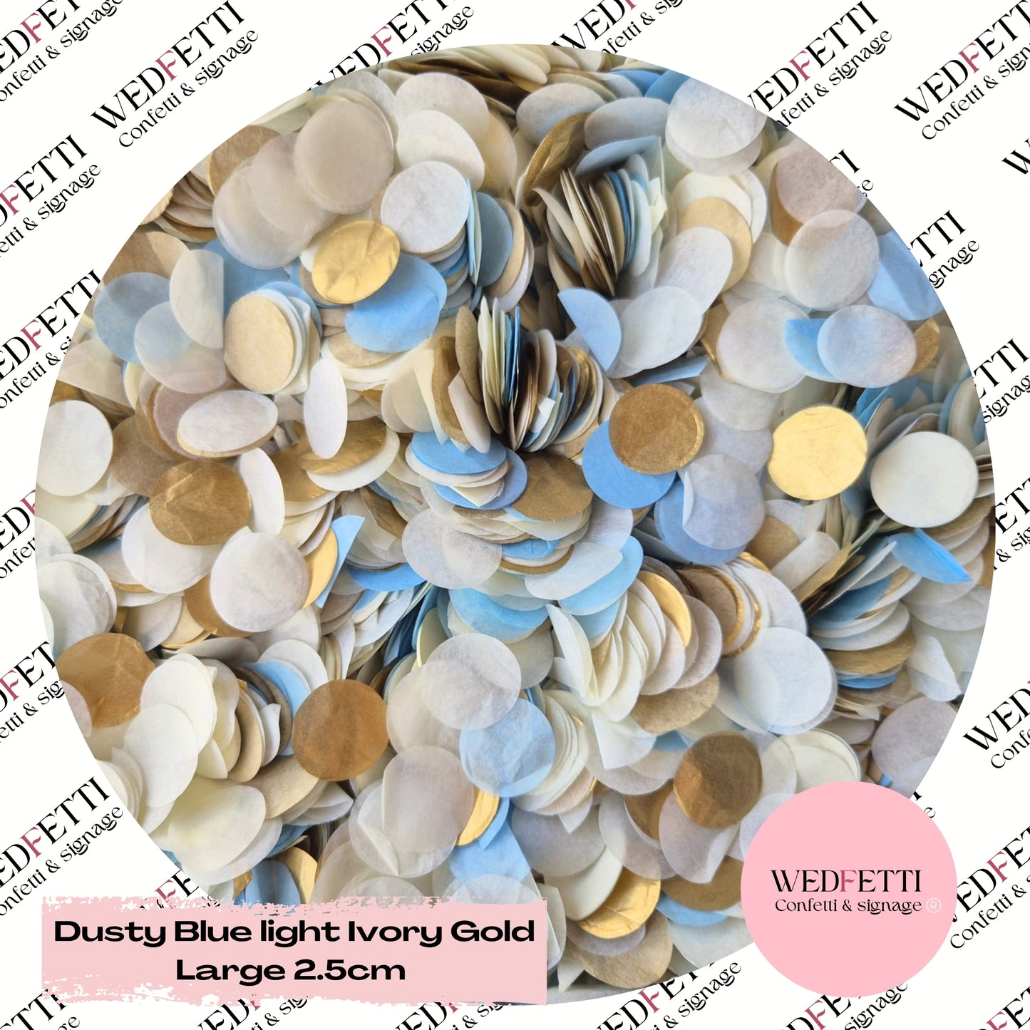 Circles Large 2.5cm Biodegradable - Dusty Blue Light Ivory Gold