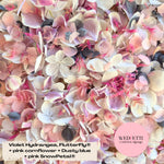 SLOW FALLING PETALS Freeze dried violet hydrangea + FlutterFly® + Pink cornflower + pink & blue SnowPetals®