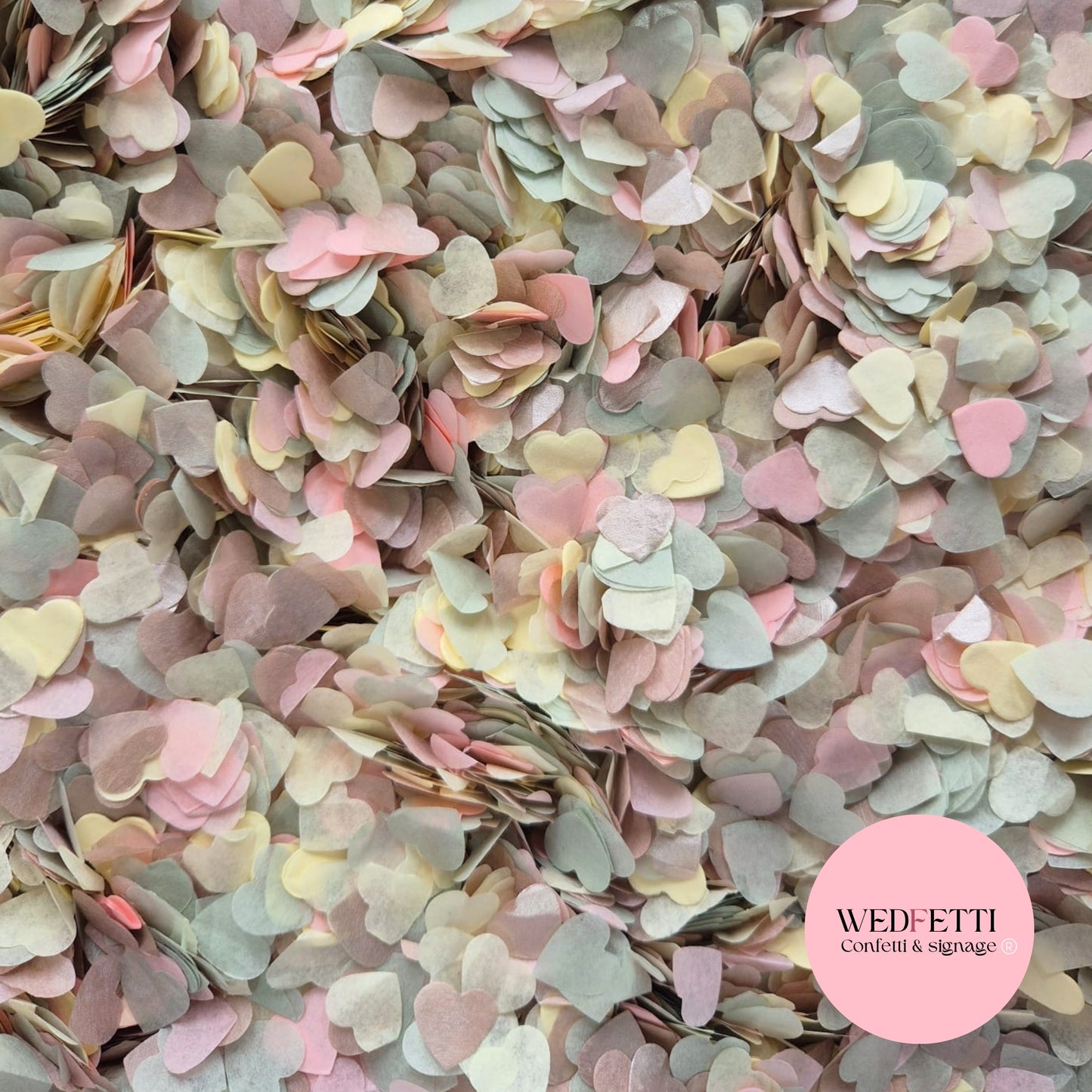 Paper Confetti hearts 1.5cm - Ivory light sage Rose Gold Blush