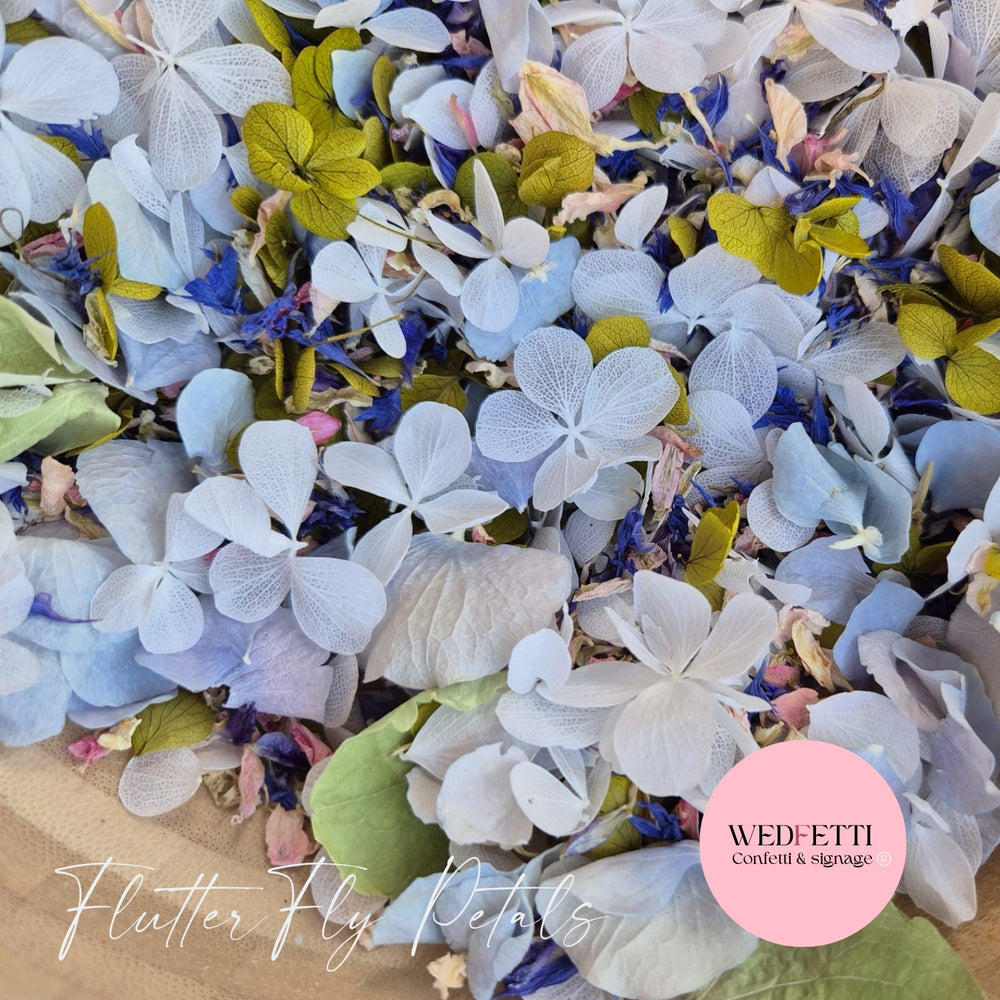 FlutterFly® + Delphinium hydrangea mix