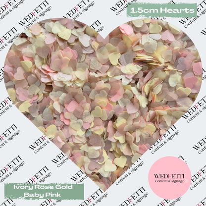 Paper Confetti hearts 1.5cm - Ivory Rose Gold Baby Pink