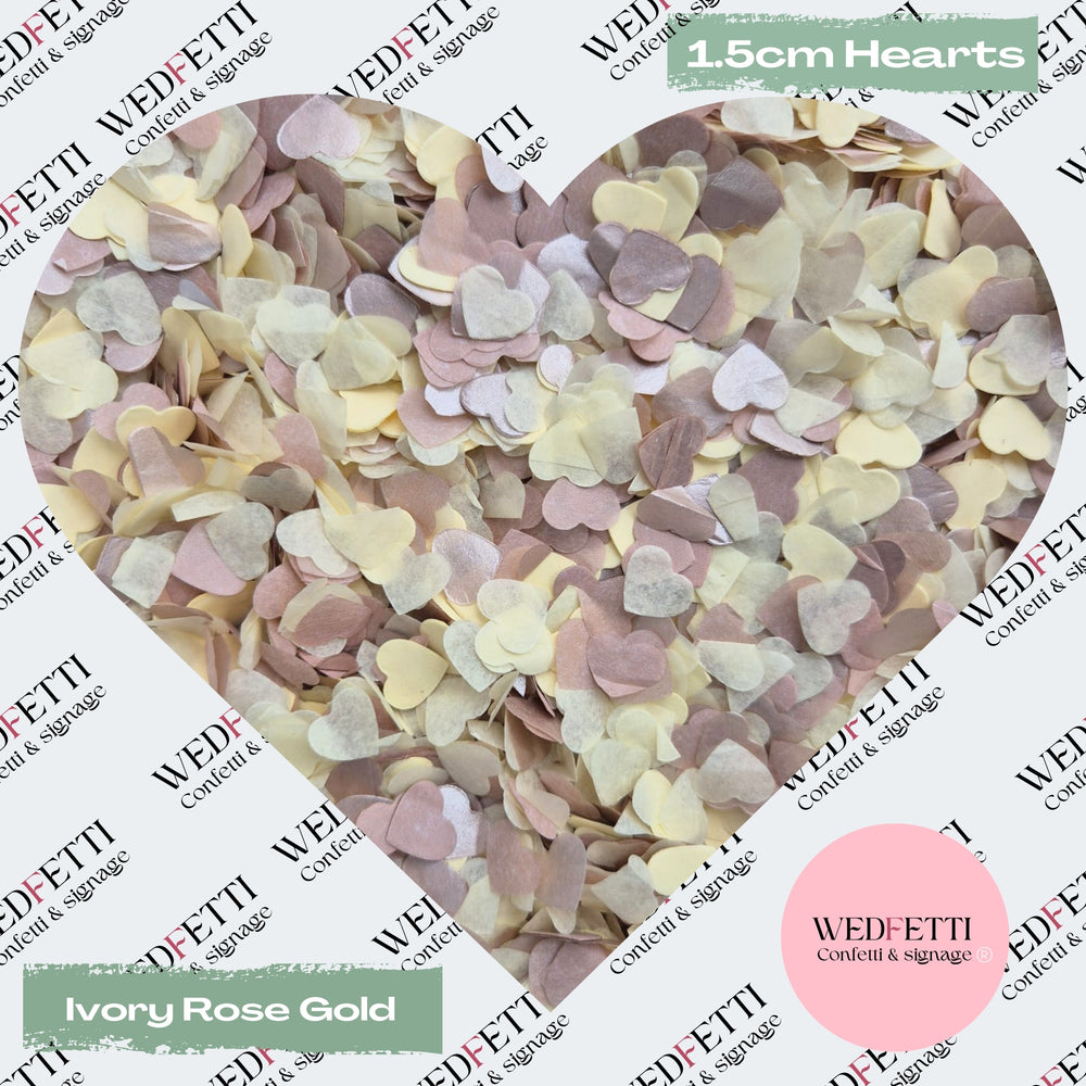 Paper Confetti hearts 1.5cm - Ivory Rose Gold
