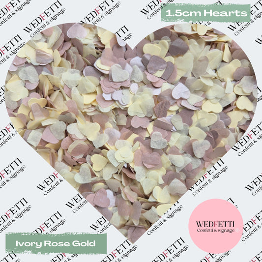 Paper Confetti hearts 1.5cm - Ivory Rose Gold