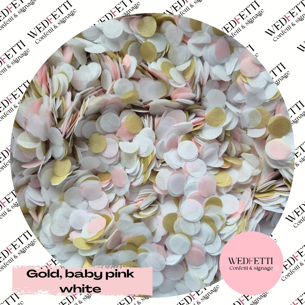 Slow falling paper Confetti - Gold, baby pink white