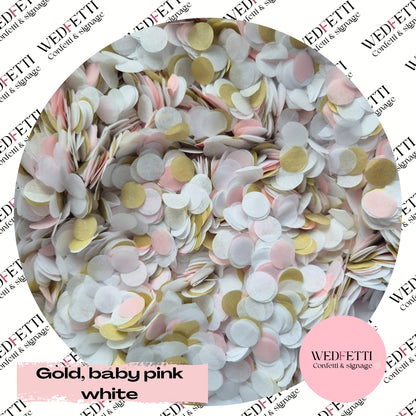 Slow falling paper Confetti - Gold, baby pink white