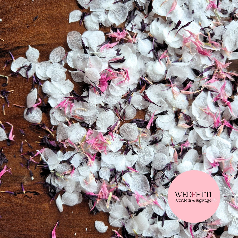 Snow Petal Confetti® - Snow Petals - White + PurpleBlack + Pink  Cornflower