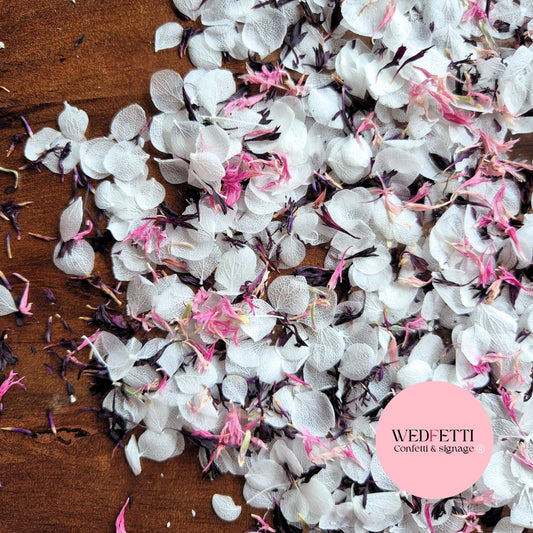 Snow Petal Confetti® - Snow Petals - White + PurpleBlack + Pink  Cornflower