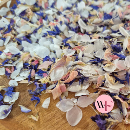 Natural Cornflower Delphinium & Snow Petal® mix - White