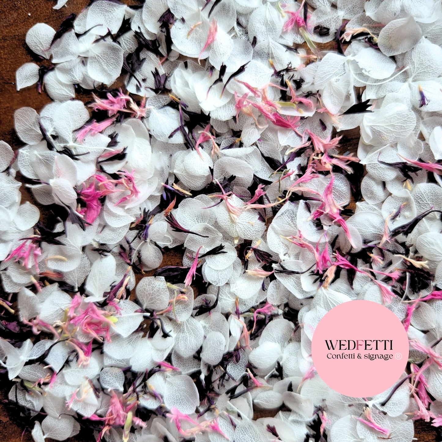 Snow Petal Confetti® - Snow Petals - White + PurpleBlack + Pink  Cornflower