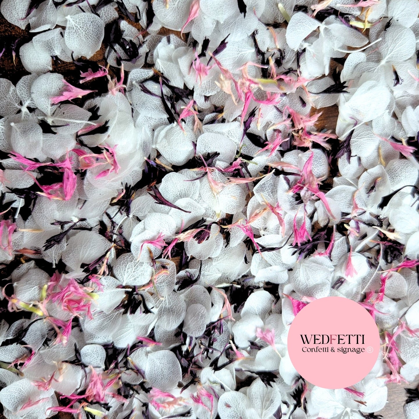 Snow Petal Confetti® - Snow Petals - White + PurpleBlack + Pink  Cornflower