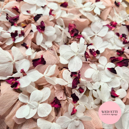 Petal Confetti hydrangea - Dusty Pink + Burgundy Rose White FF
