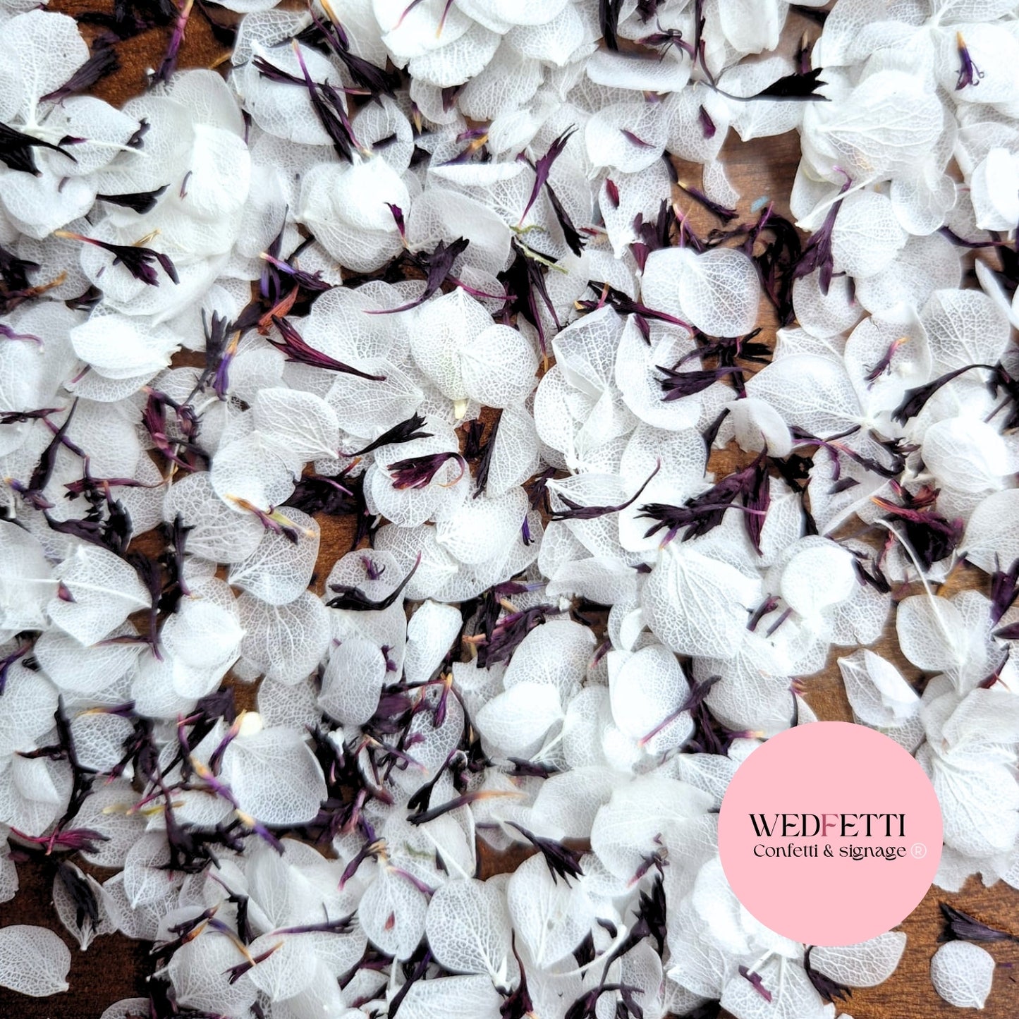 Snow Petal Confetti® - Snow Petals - White + PurpleBlack Cornflower