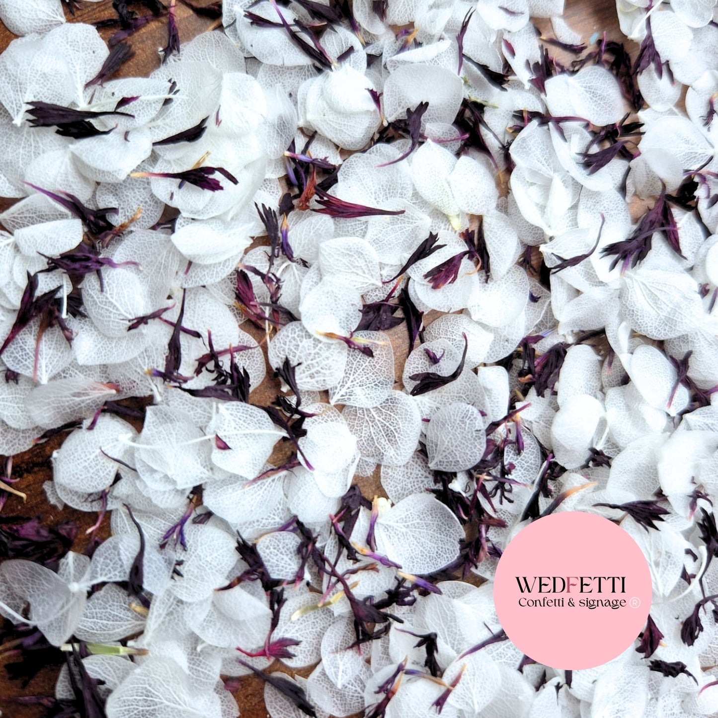 Snow Petal Confetti® - Snow Petals - White + PurpleBlack Cornflower