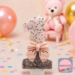 Pink & Silver Glitter Number Birthday Candle with Bow
