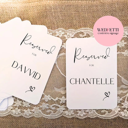 Reserved personalized chair cards WedFetti