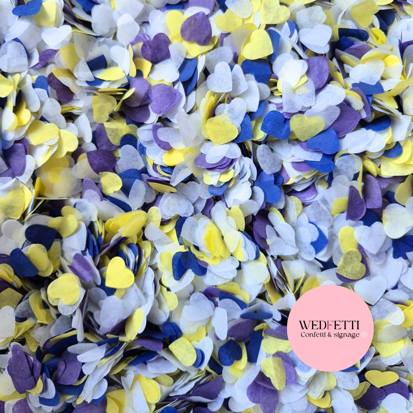 Paper Confetti hearts 1.5cm - Purple Blue Yellow
