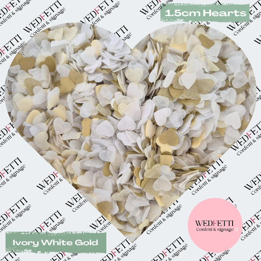 Paper Confetti hearts 1.5cm - Ivory White Gold