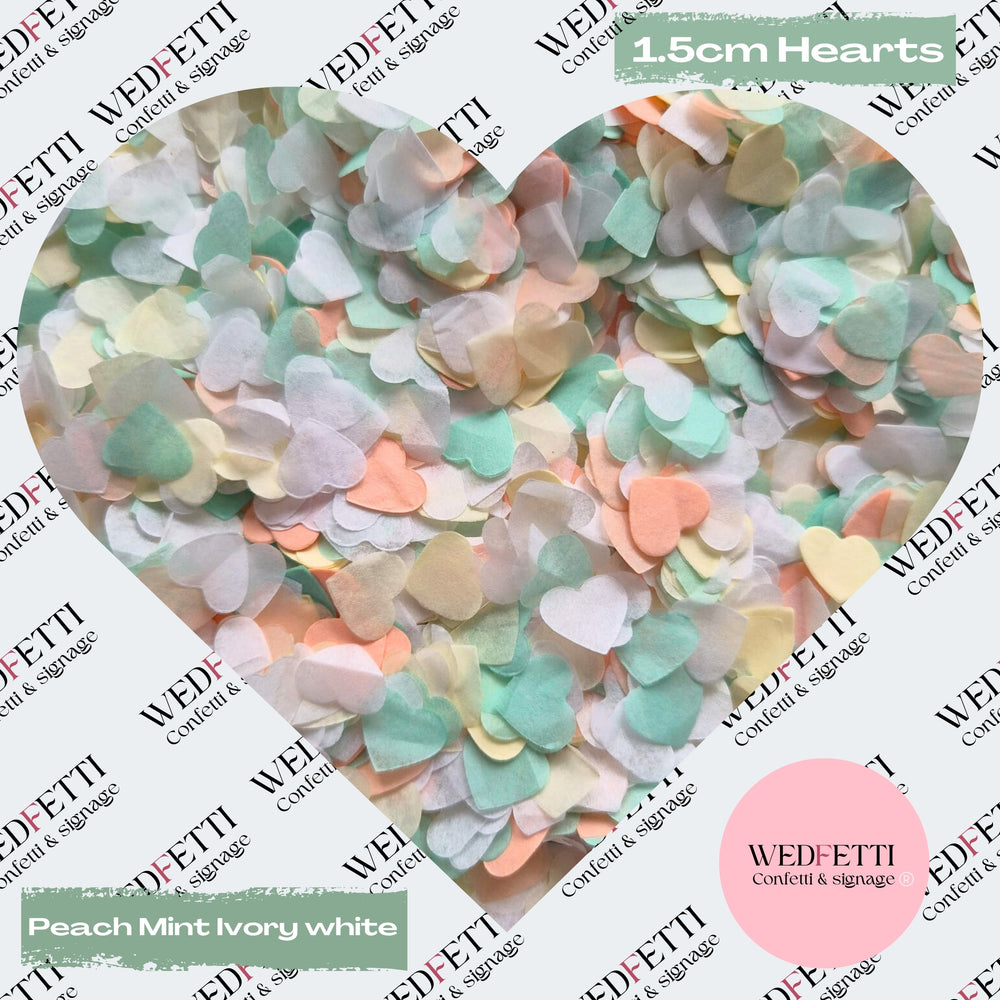 Paper Confetti hearts 1.5cm - Peach mint ivory white